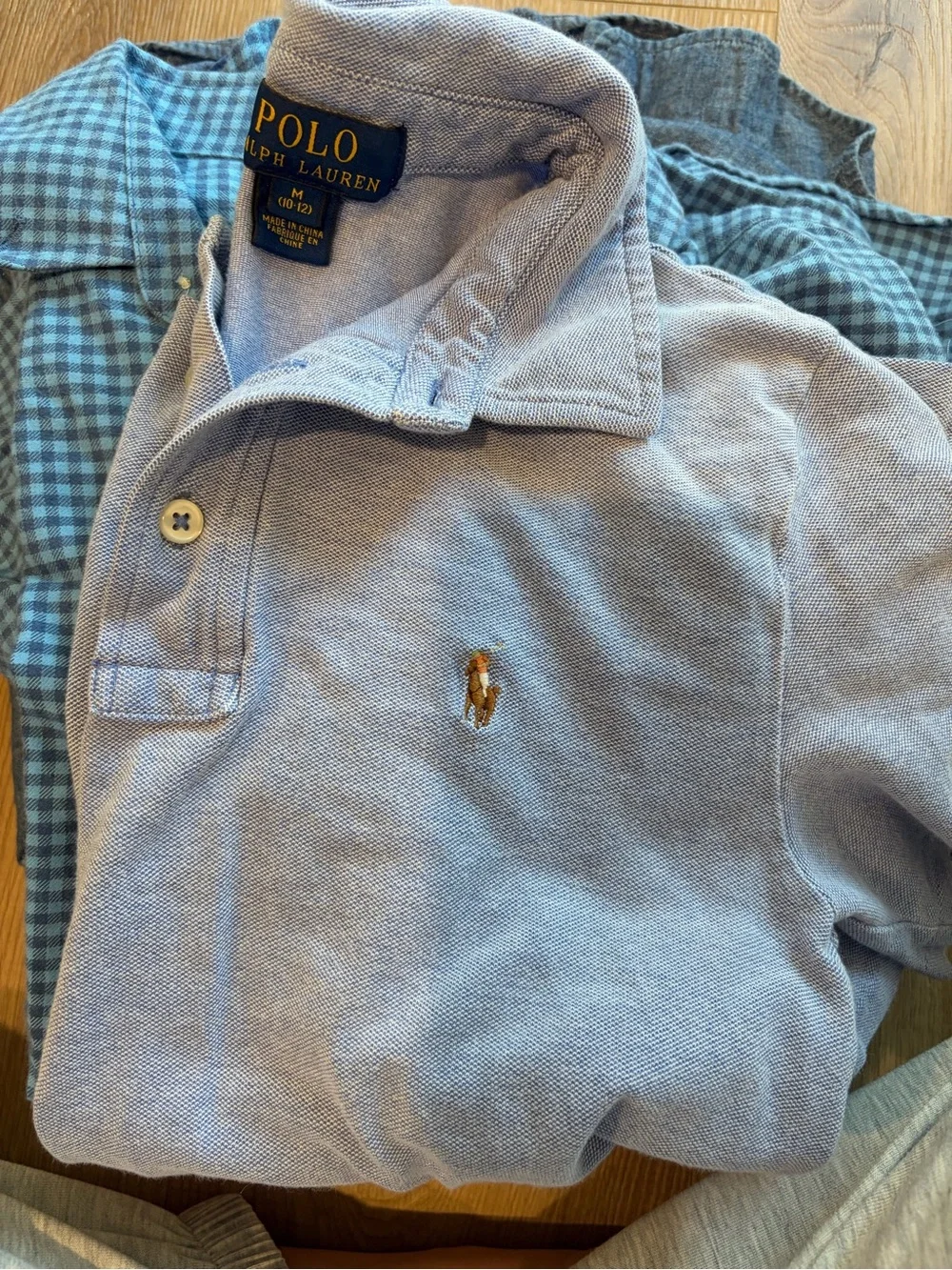 BUNDLE!! Ralph Lauren Boys Blue Chambray Button-Down Shirt & light blue polo